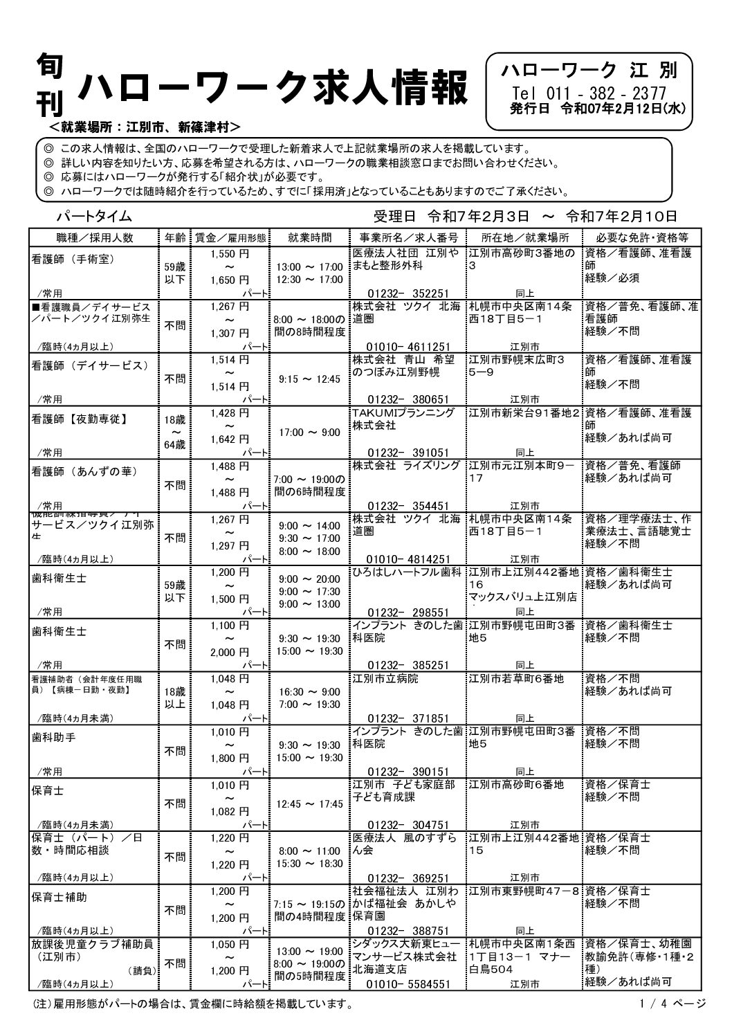 2025.2.12　ハローワーク求人情報（パートタイム）